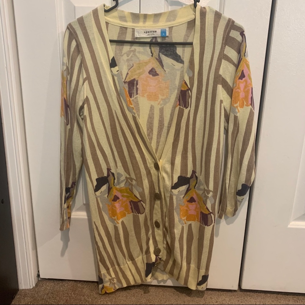 Anthropologie striped bird cardigan sweater
